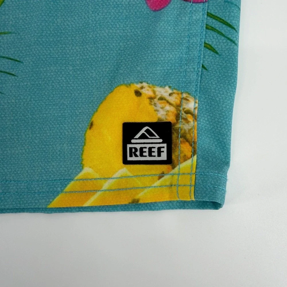 Reef Mens Boardshorts Size 38 Blue Tropical Fruit Coconut Pineapple Swim Trunks